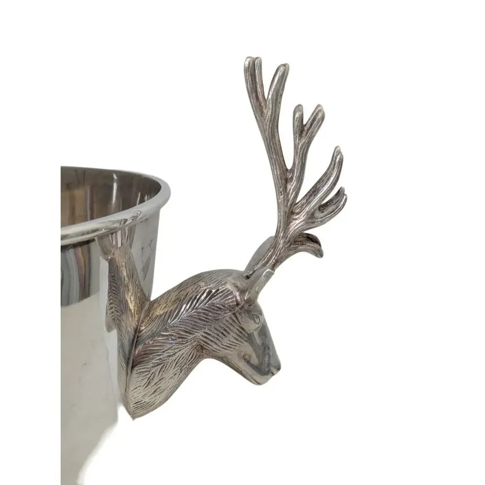 Pottery Barn Silverplate Large Stag Ice Bucket Deer Antler Party Wine Champagne